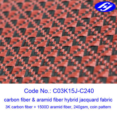 Jacquard Coin Pattern คาร์บอน Aramid ผ้าสีดำ / สีแดงคาร์บอน Aramid ผ้าไฮบริด