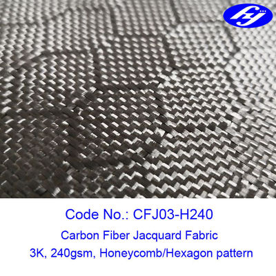 รูปแบบรังผึ้ง / หกเหลี่ยม 3K คาร์บอนไฟเบอร์สีดำผ้า Jacquard